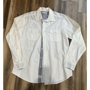 Pd&C Men's Sz Large Ivory Western Style Shirt Pockets
